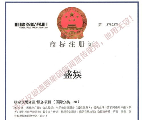 喜訊 熱烈祝賀盛娛國際影業(yè)投資集團成功取得多項國家商標證書